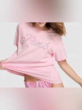 PINK x LoveShackFancy Campus Cotton Tee Pink Floral Logo Size Small